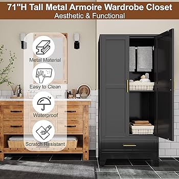 Amazon.co.jp: pozdeg 71インチ 金属製戸棚 ワードローブ